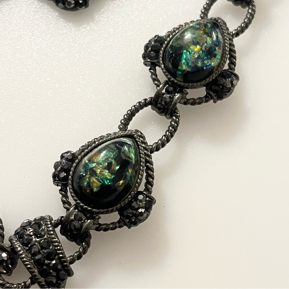 Vintage Black Gunmetal Confetti Lucite Necklace and matching Earrings Set - Picture 5 of 16